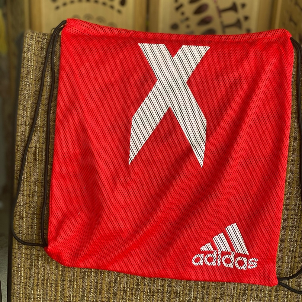 adidas Red Mesh Drawstring Backpack with White Logo